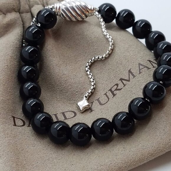 David Yurman Sterling Silver and Black Onyx Beads Adjustable Bracelet - Picture 3 of 5